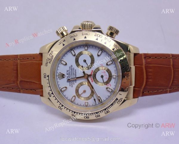 Rolex Daytona White Face Gold Case Brown Leather Band Replica Watch 1