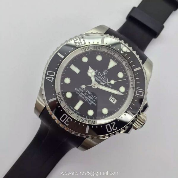 NEW UPGRADED Rolex Deepsea 44mm Replica Watch Black Dial Black Rubber Strap 1