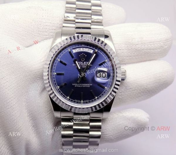 Rolex Day-Date Blue Face Stainless Steel Copy Watch 1