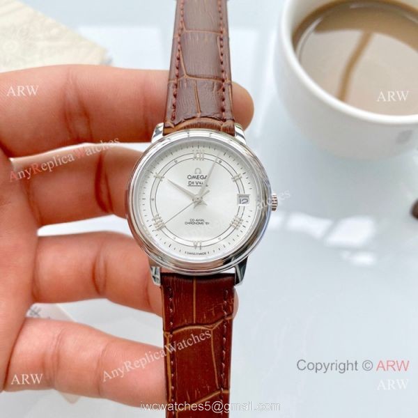 Clone Omega De Ville Prestige Ladies Watches Brown Leather Strap 1