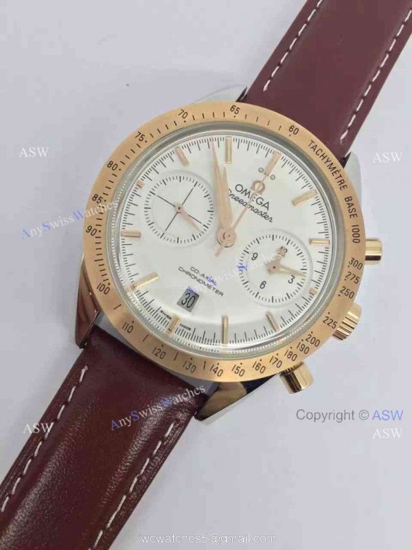 Copy Swiss Omega Speedmaster Chronograph Watch Rose Gold Leather Strap 1