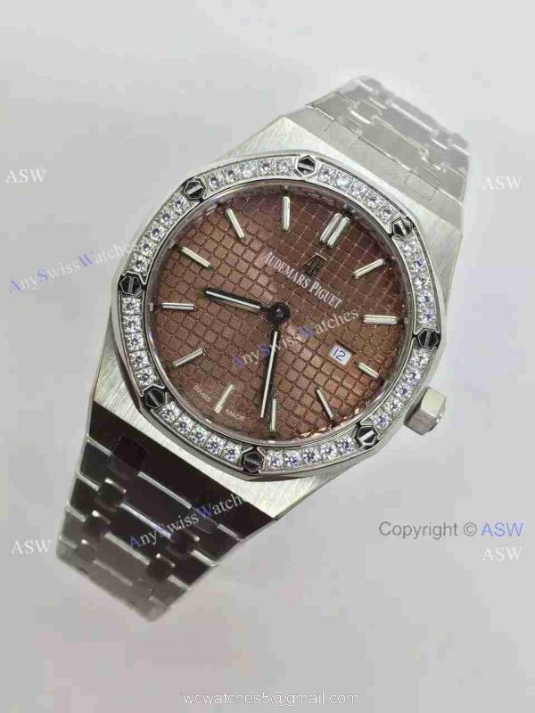 Swiss Fake Audemars Piguet Royal Oak Diamond Bezel Brown Dial Watch 1