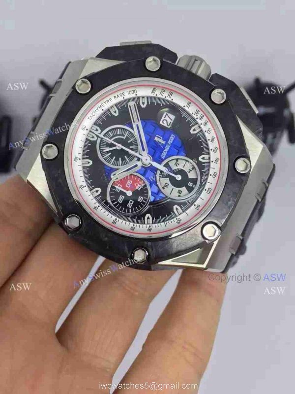 High Quality Copy Audemars Piguet Grand Prix Blue Face Black Rubber Swiss Mens Watch 1