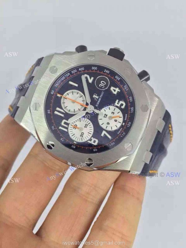 Swiss Knockoff Audemars Piguet Watch SS Blue Dial Blue Leather 1