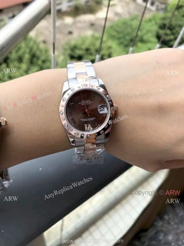 Fake Rolex Datejust 2-Tone Rose Gold Oyster White Face Watch 31mm 1