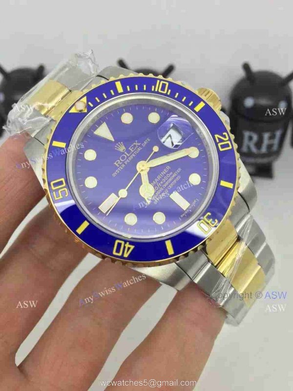 Swiss 2836-2 Rolex Submariner Gold Blue Replica Watch 1