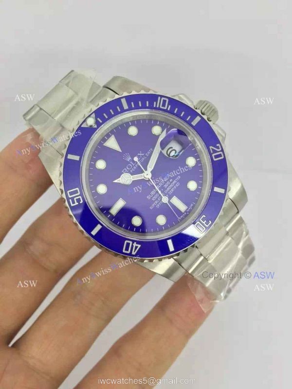 Swiss Fake Rolex Submariner Blue Dial Blue Ceramic Bezel Watch 1