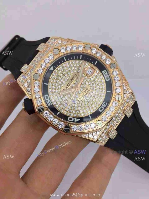 Replica Swiss Audemars Piguet Watch Rose Gold Diamond Dial 1