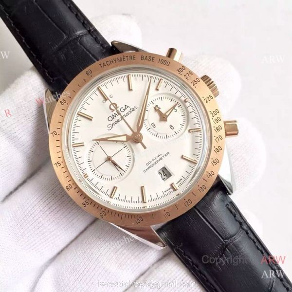 (OM)Copy Swiss Omega Speedmaster 9301 Gold Case Leather Strap Watch 1