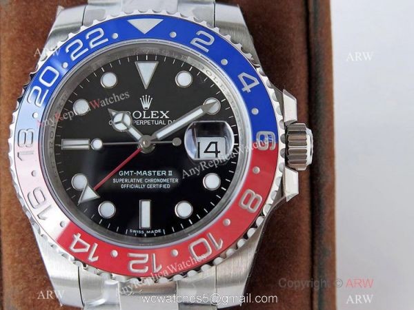 Super Clone Rolex GMT Master II VR-Factory Swiss Cal3186 Watch Pepsi Bezel Oyster Band 1