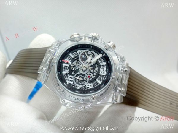 Best Quality Big Bang Unico Sapphire Hublot Clear Watch Gray Rubber Strap 1
