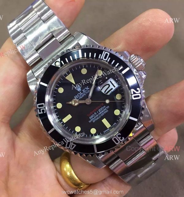 New Single Red Rolex Vintage Submariner Replica Watch Black Dial Thick Plexiglass Crystal 1