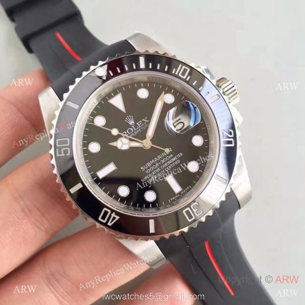 Stainless Steel Black Dial Submariner Rolex Rubber Strap Watch New Upgraded 1