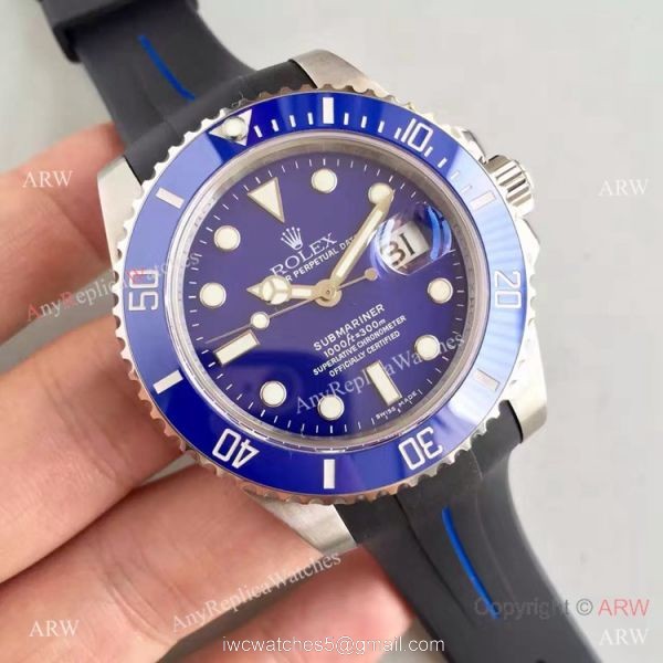New Upgraded Copy Submariner Blue Dial Rubber B Bracelet / Rolex Rubber Strap Watch 1