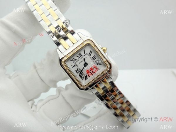 Copy Cartier Panthere Two Tone Diamond Bezel Watch 22mm Ladies 1