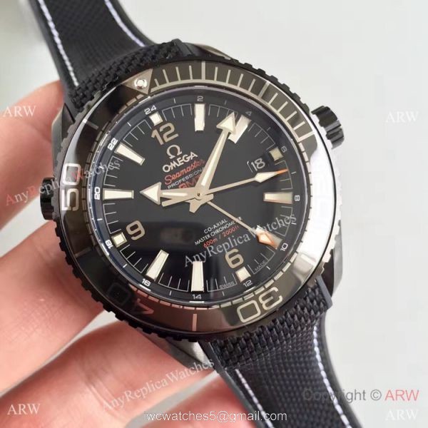 Swiss Replica Omega Seamaster Planet Ocean Deep Black GMT Ceramic Watch 1