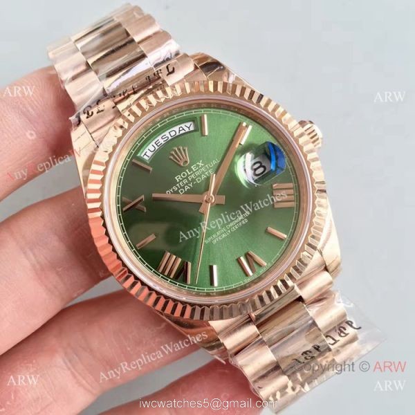 Replica Rolex 228239 Day-Date II 40mm Watch Olive Green Dial Rose Gold 1
