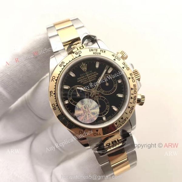 JF Swiss Grade Replica Rolex Daytona Valjoux 7750 Watch Two Tone and Black 1