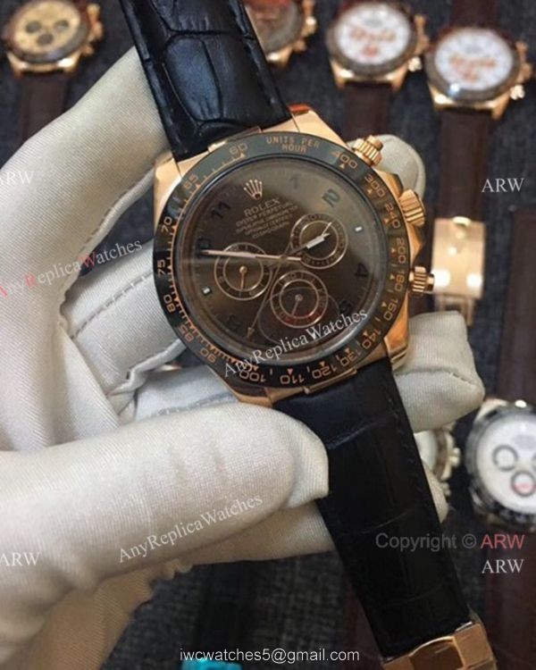 Best Replica Rolex Daytona Leather Strap Rose Gold 42mm Watch 116515LN 1