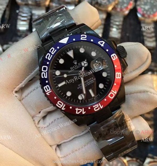 All Black Rolex Replica GMT-MASTER II Watch / Red Black Ceramic Bezel 1