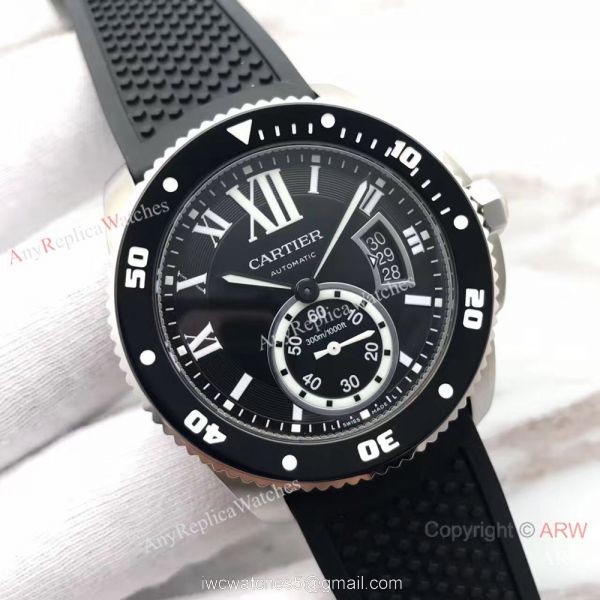 Swiss Grade Cartier Calibre De Diver W710056 watch SS Black Rubber 1