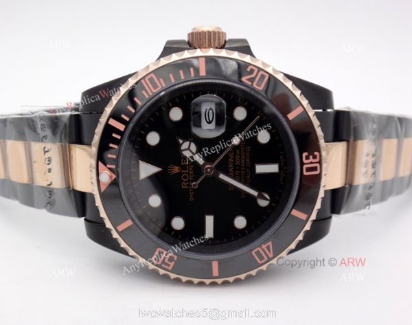 High Quality Solid Black Rolex Submariner Watch 2-Tone Rose Gold Black Ceramic Eezel 1