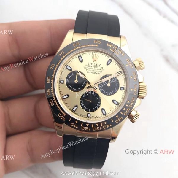 Copy Daytona Gold Case Black Rubber watch / AR Factory rolex watch 1