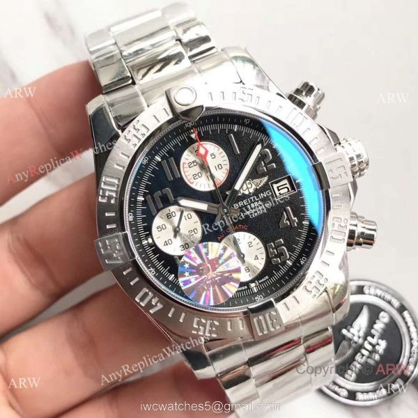 (GF)Replica Breitling Super Avenger II Stainless Steel Black Arabic Watch 7750 1