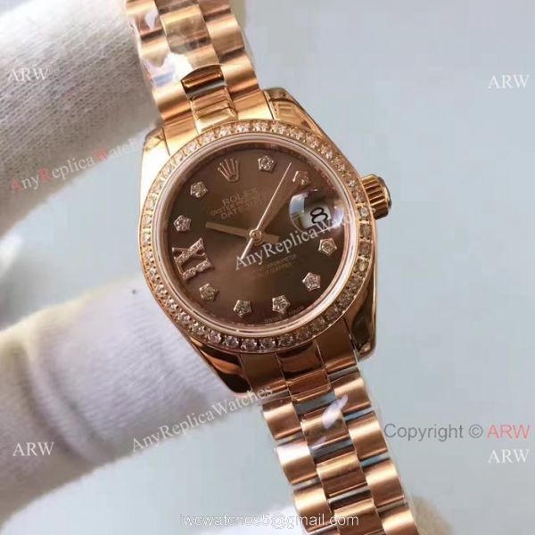 Rolex Lady Datejust 26mm Copy Watch Rose Gold Brown Dial 1