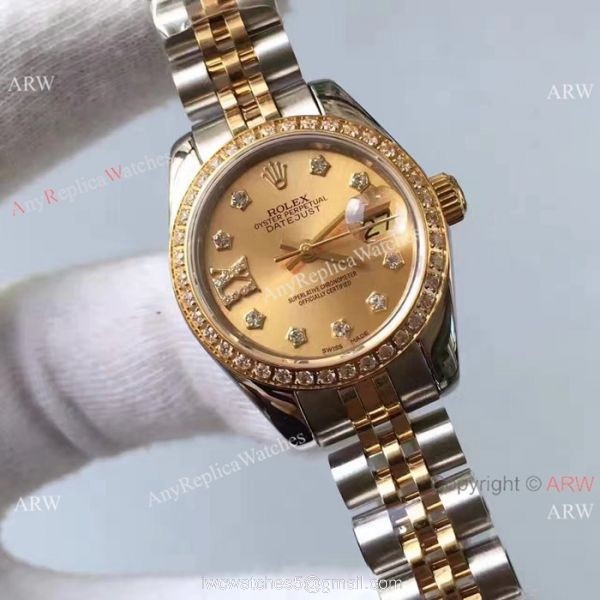 Upgraded Version Rolex Lady Datejust Replica Watch 2-Tone Star Diamond 26mm 1