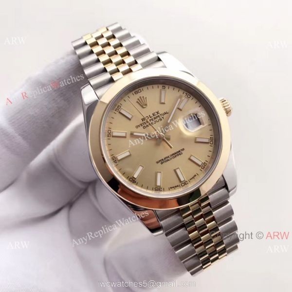 (EW) ROLEX Datejust 2 Replica Watch Gold Stick Markers ETA3255 1