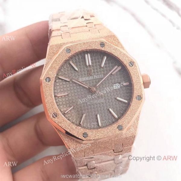JF Factory Replica Audemars Piguet Frosted Rose Gold Gray Face 41mm Watch 1