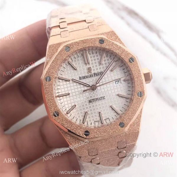 JF Factory Newest Audemars Piguet Watches For Sale Royal Oak Frosted Gold w White Dial 1