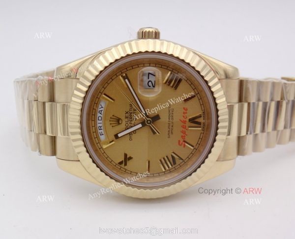 Fake Rolex Day Date Watch 40mm All Gold President Gold Roman Markers 1