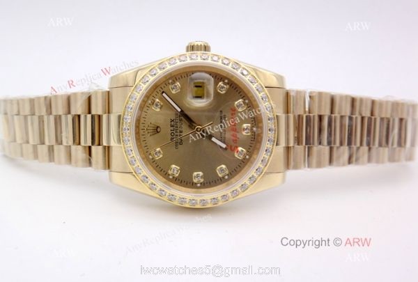 Replica Rolex DateJust All Gold Diamond 36mm Watch President Band 1