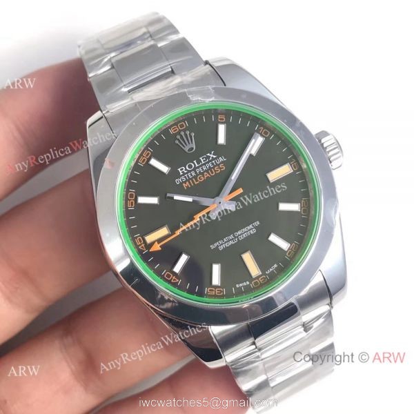 AR Factory Swiss Rolex Milgauss 904L Stainless Steel Watch Green Glass 40mm 1