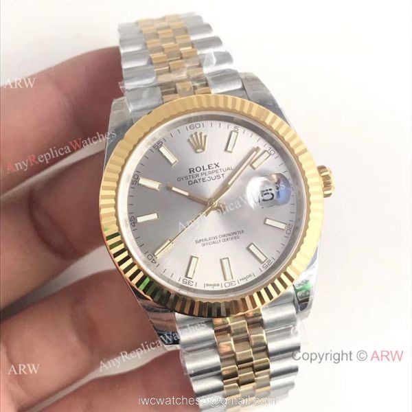 (EW) Rolex Datejust II 41mm Mens Watch 2-Tone Silver Face ETA3255 1