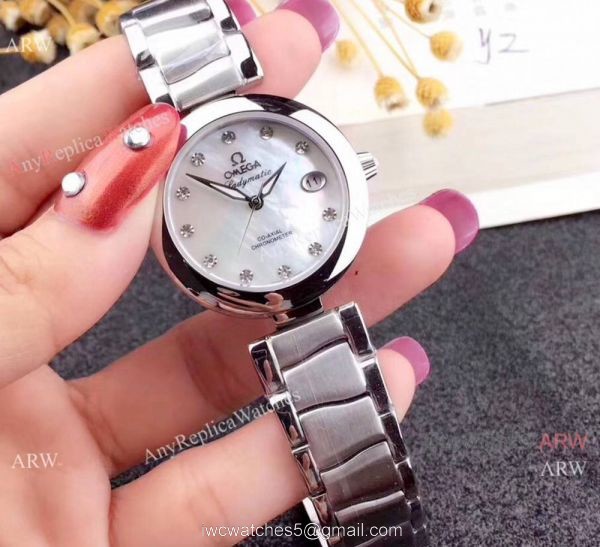 Copy Omega De Ville Ladymatic Women watch SS White MOP Face 34mm 1