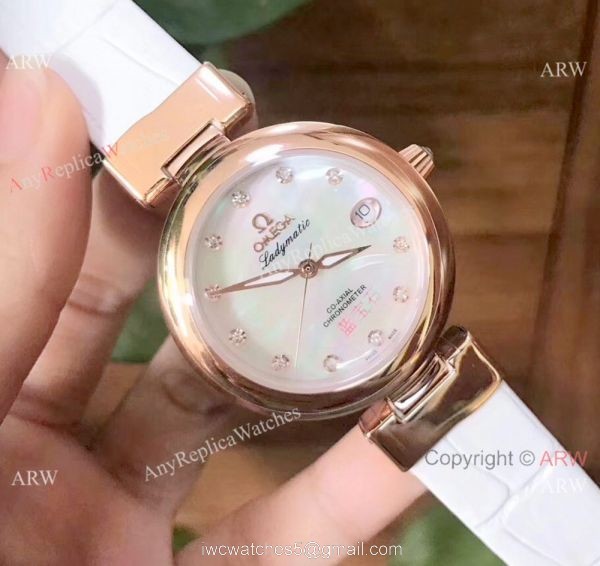 Women Omega De Ville Ladymatic Watch Rose Gold White Copy 1