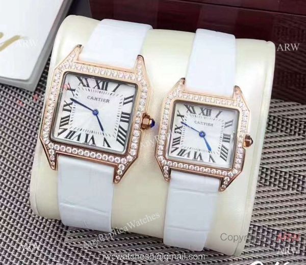 Rose Gold Cartier Santos Diamond Replica watches Lovers Watch 1