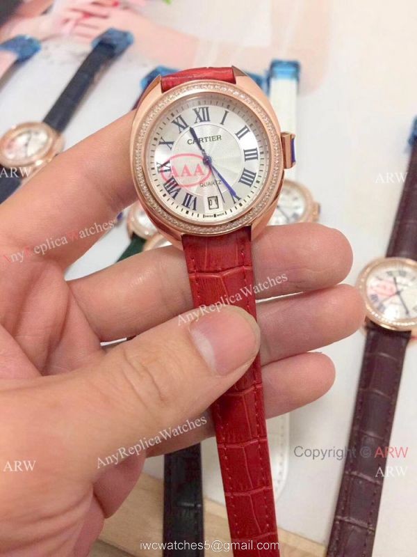 Fake Cle de Cartier Roman Dial Rose Gold Diamond watch Women Size 1