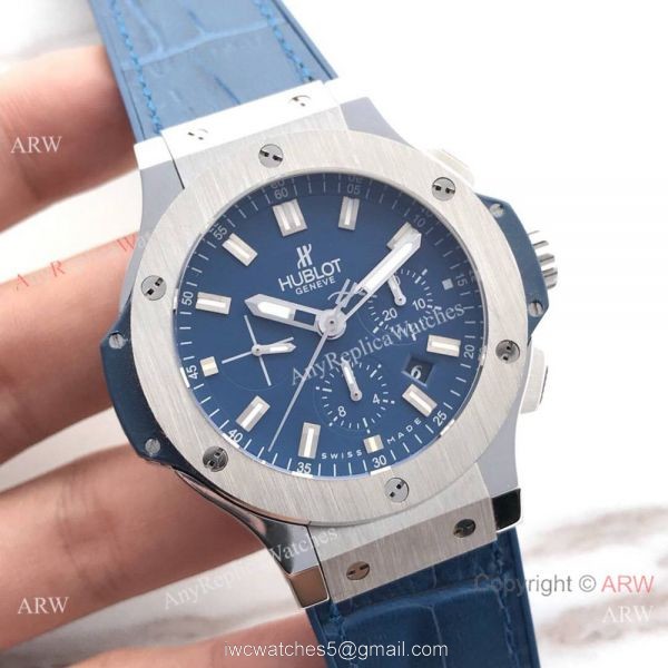 Swiss Grade Knock off Hublot Big Bang 4100 watch SS Blue Gummy Strap 1