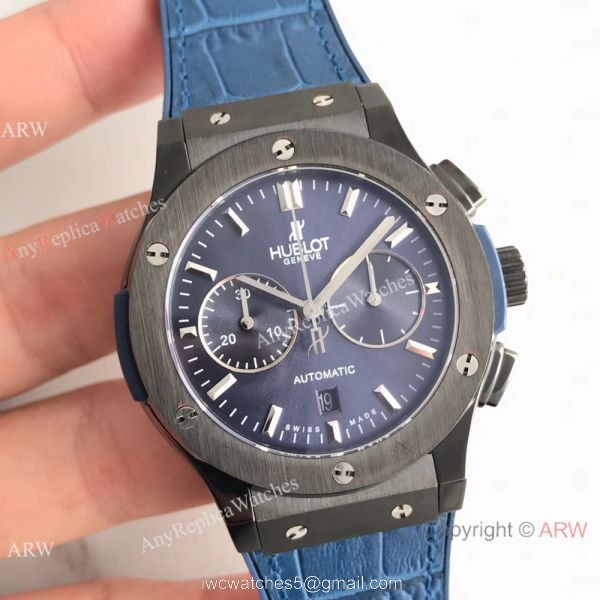 Swiss Replica Hublot Big Bang Classic Fusion 7750 Black Watch Blue Gummy Strap 1