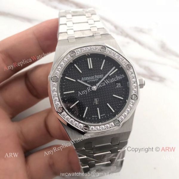 JH Audemars Piguet Extra Thin Royal Oak Watch Stainless Steel Diamond Bezel 1