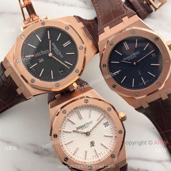 New Style Replica Audemars Piguet Extra Thin Watch Brown Leather Strap White Dial 1