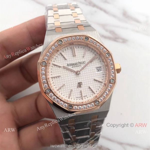 New Audemars Piguet Royal Oak Extra Thin 2-Tone Rose Gold White Watch 39mm 1