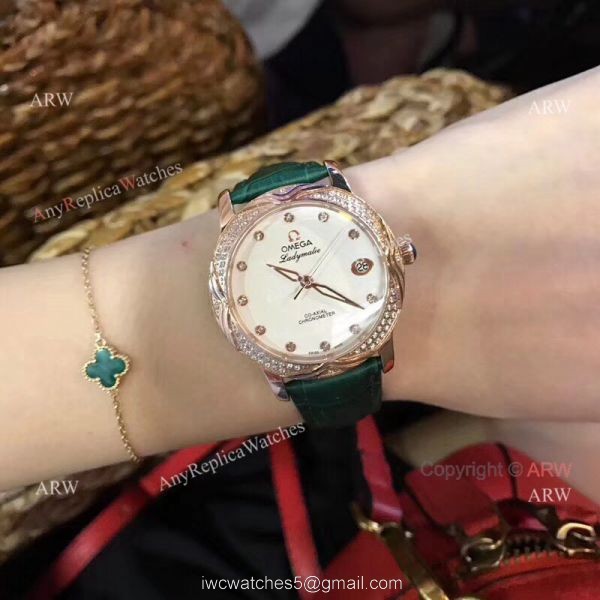 Replica Omega CO-AXIAL Lady Watch Rose Gold Diamond Bezel 1