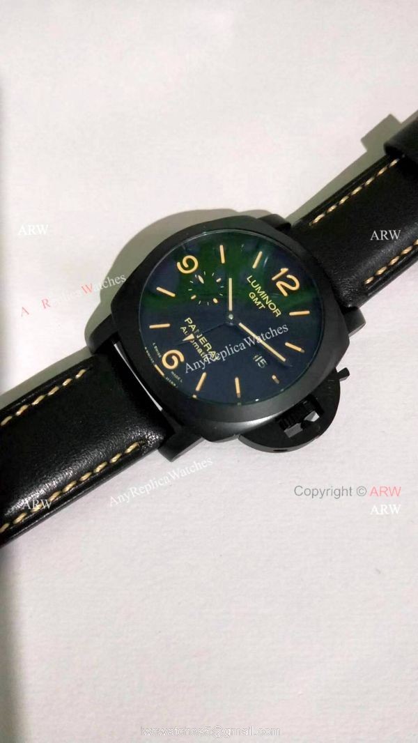 Clone Panerai Luminor GMT PAM00320 Black Steel Watch Orange Markers 1