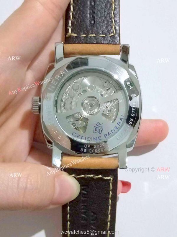 Copy Panerai Radiomir Power Reserve Watch SS Black Stripe Dial with Brown Leather Band 1
