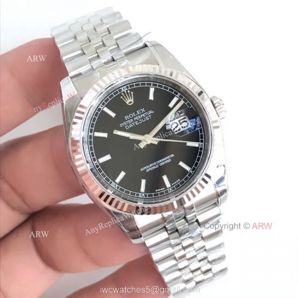 AR Factory V2 Rolex Datejust 36 Black Face Noctilucent Marker Watch SWISS 3135 MOVEMENT 1